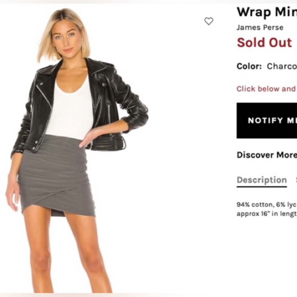 James Perse body con faux wrap mini skirt